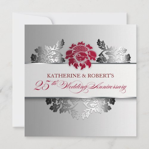 silver 25th wedding anniversary elegant invitation