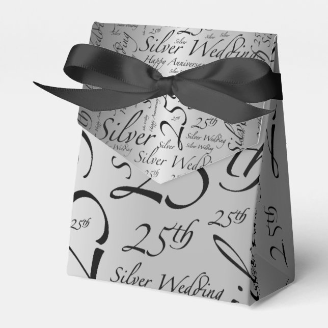 Silver 25th Wedding Anniversary Favor Boxes (Front Side)