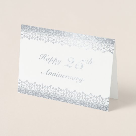 Silver 25th Wedding Anniversary Floral Border Foil Card
