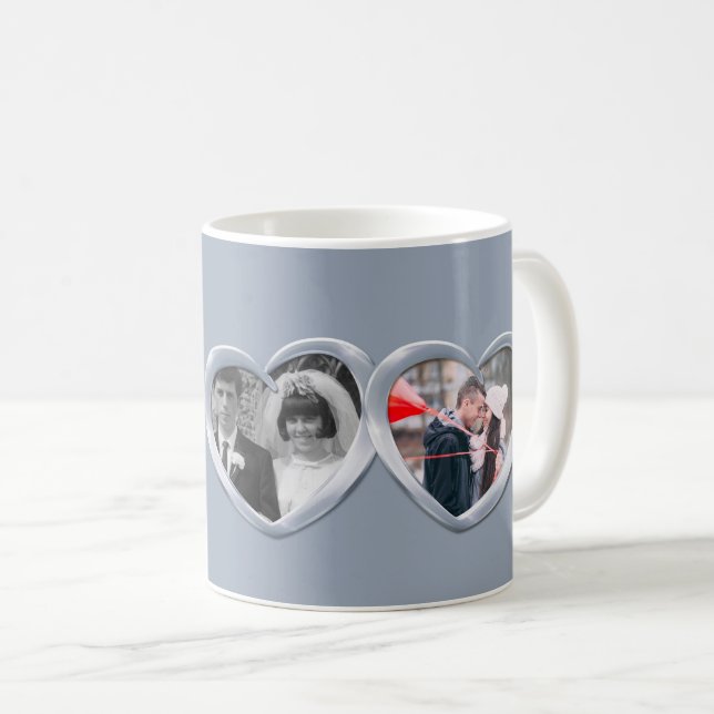 Silver 25th wedding anniversary heart 2 photos coffee mug (Front Right)