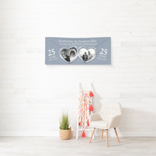 Silver 25th Wedding anniversary hearts photo Banner (Insitu)