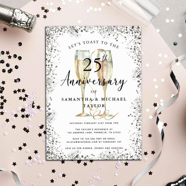 Silver 25th Wedding Anniversary Invitation (Creator Uploaded)