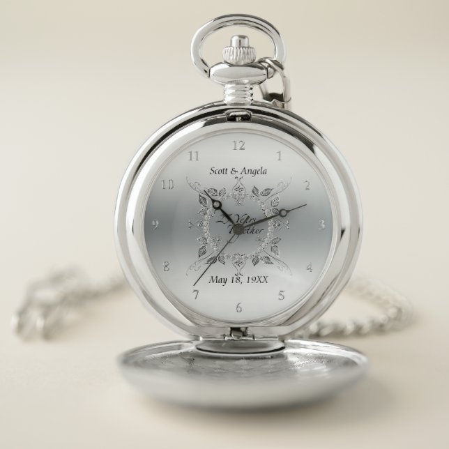 Silver 25th Wedding Anniversary Keepsake 25 Years Pocket Watch (Inside)