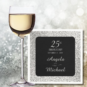 Silver 25th Wedding Anniversary Minimal Elegant Napkins
