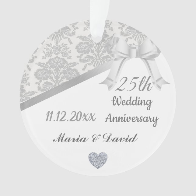 Silver 25th Wedding anniversary. Ornament (Front)