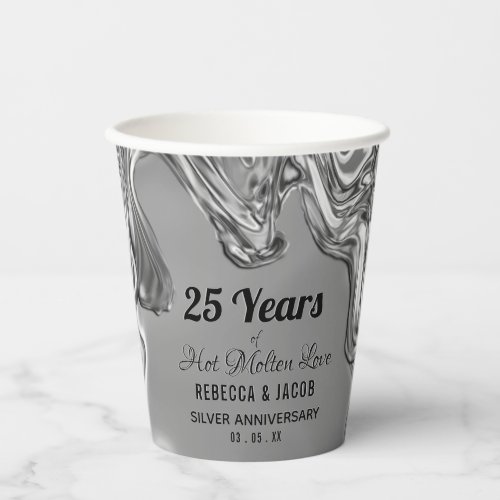 Silver 25th Wedding Anniversary Paper Cups