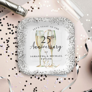 Silver 25th Wedding Anniversary Paper Plates