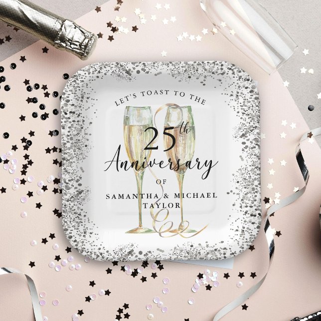 Silver 25th Wedding Anniversary Paper Plates (Creator Uploaded)