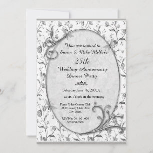 Silver 25th Wedding Anniversary Party Invitation