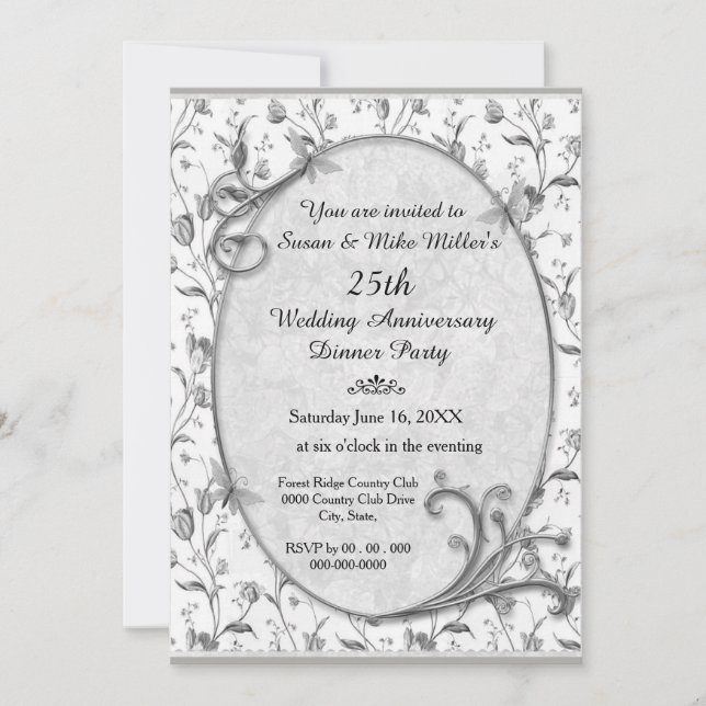 Silver 25th Wedding Anniversary Party Invitation (Front)