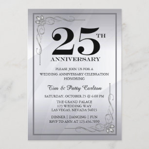 Silver 25th Wedding Anniversary Party Invitation