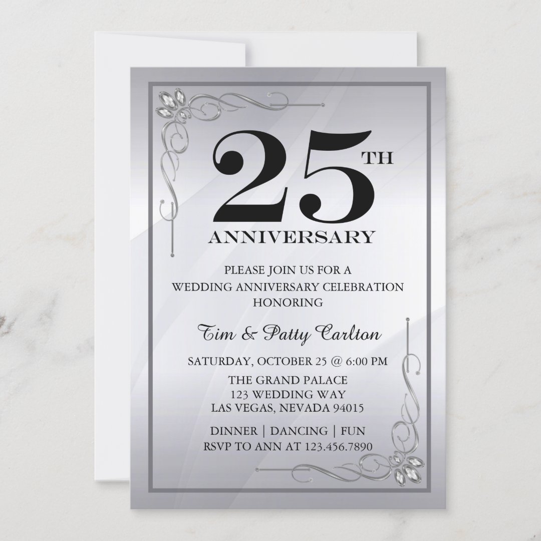 Silver 25th Wedding Anniversary Party Invitation | Zazzle