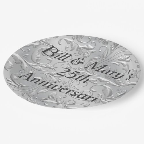 Silver 25th Wedding Anniversary Party Paper Plates