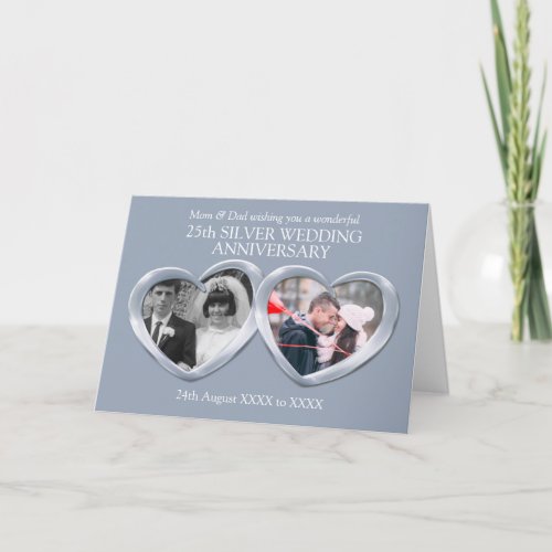 Silver 25th wedding anniversary past present photo card