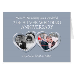 Silver 25th wedding anniversary past present photo card