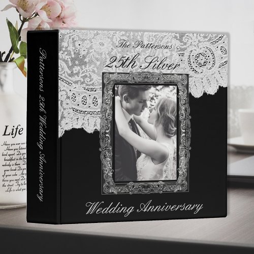 Silver 25th Wedding Anniversary Photo Album 3 Ring Binder