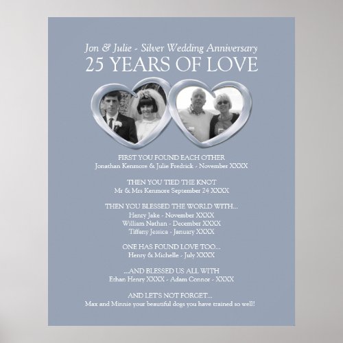 Silver 25th wedding anniversary photo family story poster