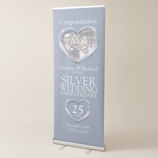Silver 25th wedding anniversary photo heart banner (3/4)