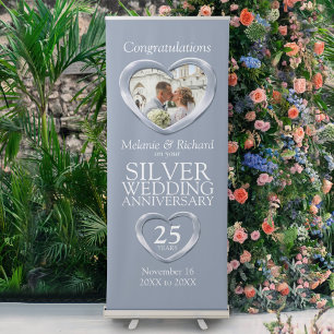 Silver 25th wedding anniversary photo heart banner