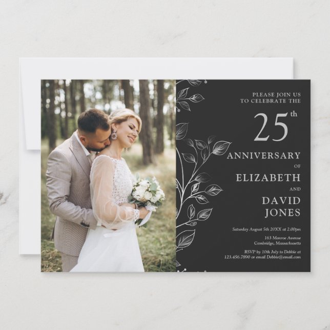 Silver 25th Wedding Anniversary Photo Invitation (Front)