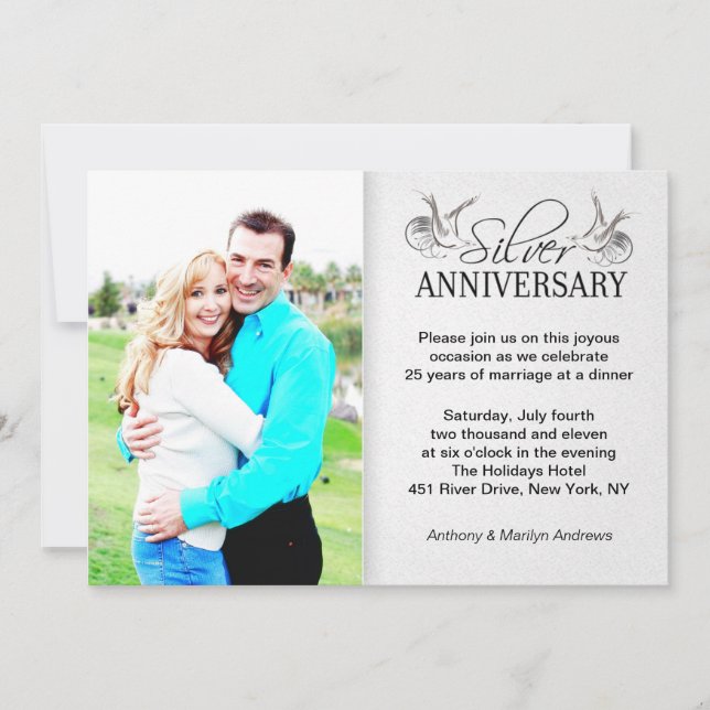 silver 25th wedding anniversary photo invitations (Front)