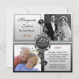 silver 25th wedding anniversary photos invitations | Zazzle