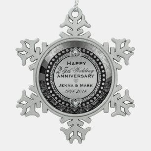 Silver 25th Wedding Anniversary Snowflake Pewter Christmas Ornament