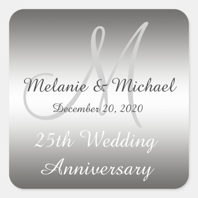 Silver 25th Wedding Anniversary Stickers (Front)