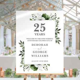 Silver 25th Wedding Anniversary Welcome Sign
