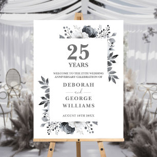 Silver 25th Wedding Anniversary Welcome Sign