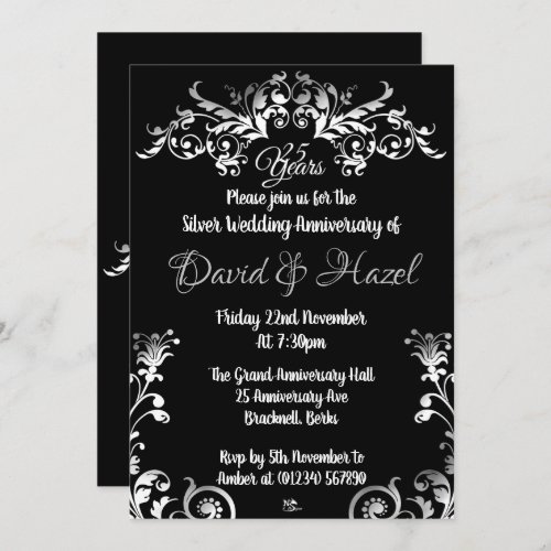 Silver 25th Wedding Anniversay Invitations