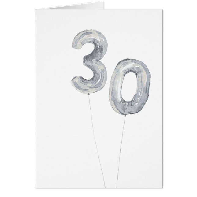 silver 30th birthday balloons cards (Front)