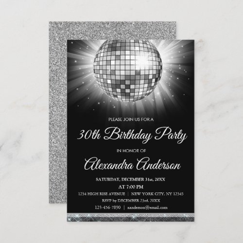 Silver 30th Birthday Party Disco Dance Ball Invitation