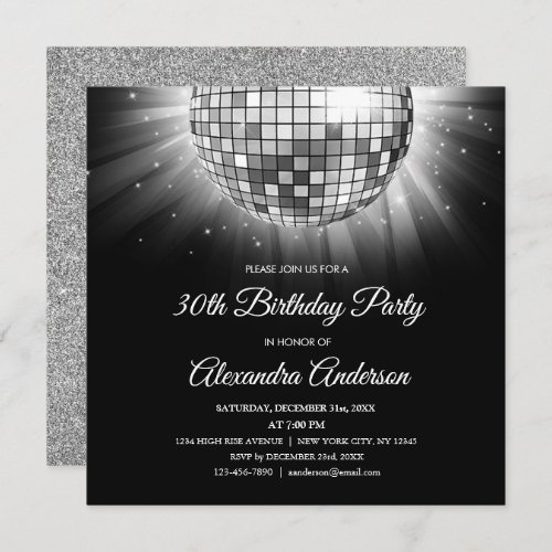 Silver 30th Birthday Party Disco Dance Ball Invitation