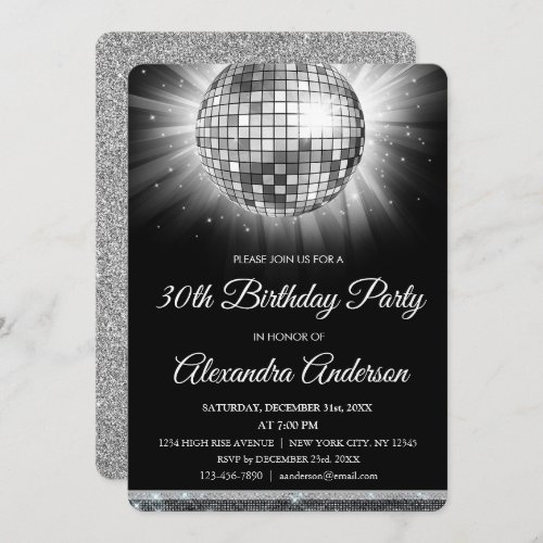Silver 30th Birthday Party Disco Dance Ball Invitation