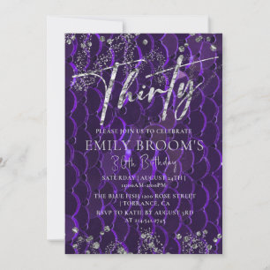 SILVER 30th Birthday Purple For her Invitation