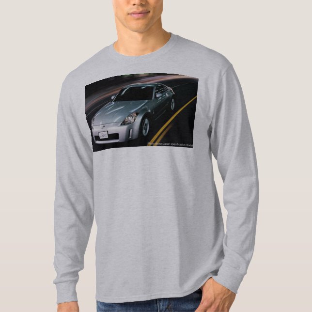 Silver 350Z in Motion (with Z Emblem on Back) T-Shirt (Front)