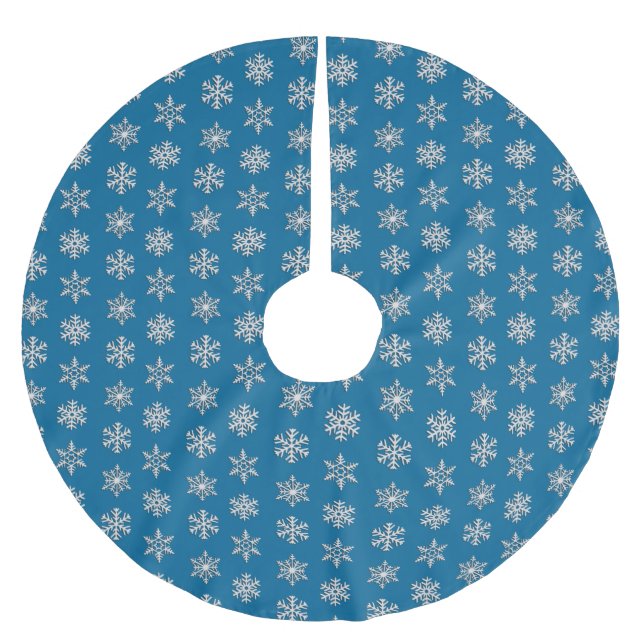Silver 3-d snowflakes, Customizable Background Brushed Polyester Tree Skirt (Front)
