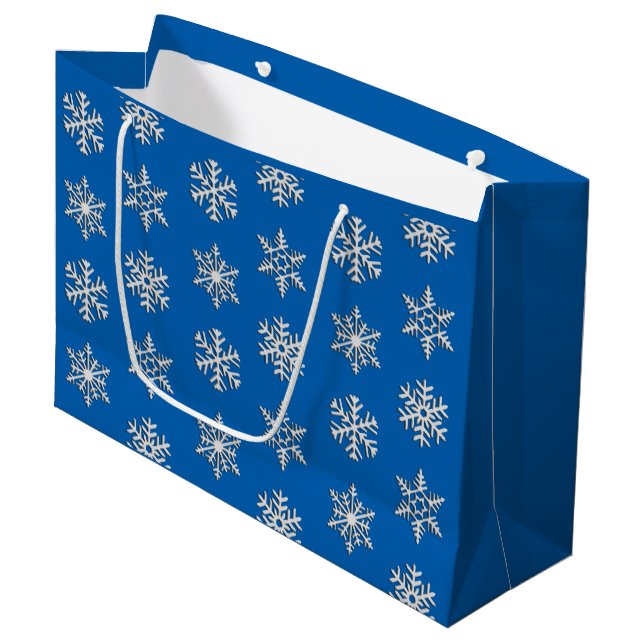 Silver 3-d snowflakes, Customizable Background Large Gift Bag (Front Angled)