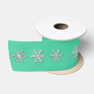 Silver 3-d snowflakes, Customizable Background Satin Ribbon