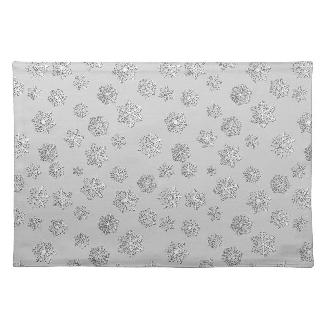Silver 3-d snowflakes on a silver background cloth placemat (Front)