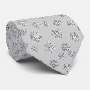 Silver 3-d snowflakes on a silver background tie