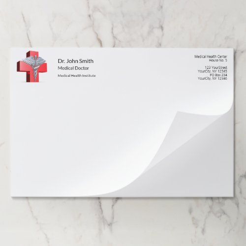 Silver 3D Caduceus Cross Red Medical Paper Pad