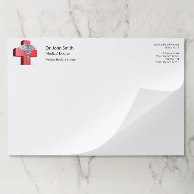 Silver 3D Caduceus Cross Red Medical Paper Pad (Folded)