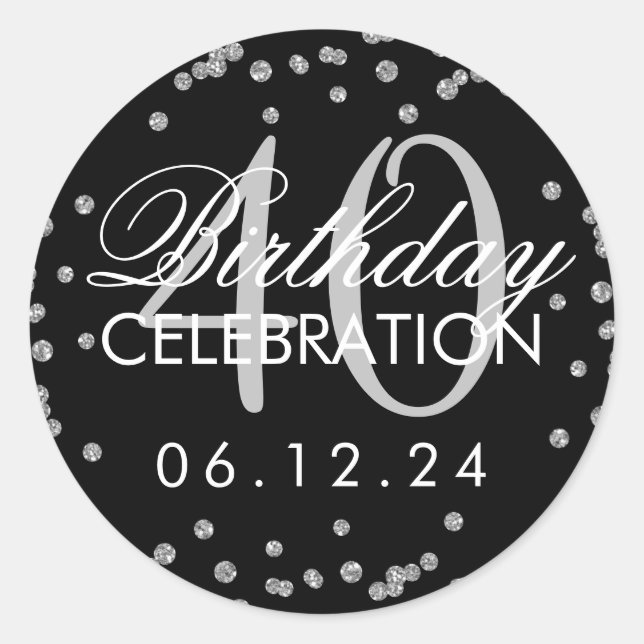 Silver 40th Birthday Faux Glitter Confetti Classic Round Sticker (Front)