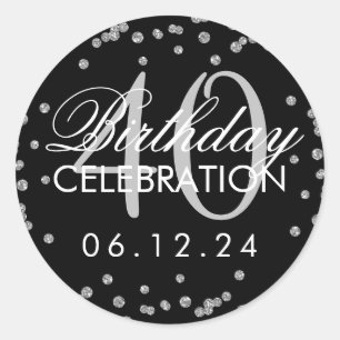 Silver 40th Birthday Faux Glitter Confetti Classic Round Sticker