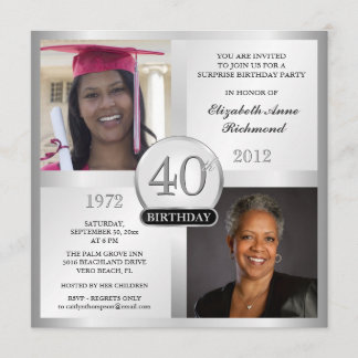 Silver 40th Birthday Invitations Then & Now Photos