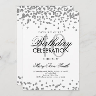 Silver 40th Birthday Party Glitter Confetti Invitation