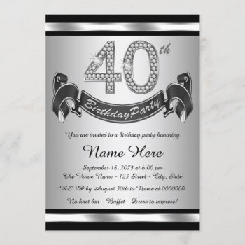 Silver 40th Birthday Party Invitation by InvitationCentral at Zazzle