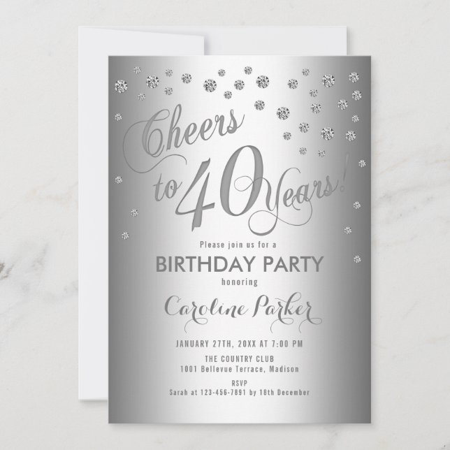 Silver 40th Birthday Party Invitation (Front)